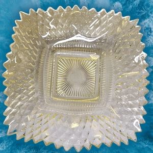 Vtg Candy Compote Dish Bowl Clear Cit Glass Sawtooth Fluted Bubbles Sun Rays